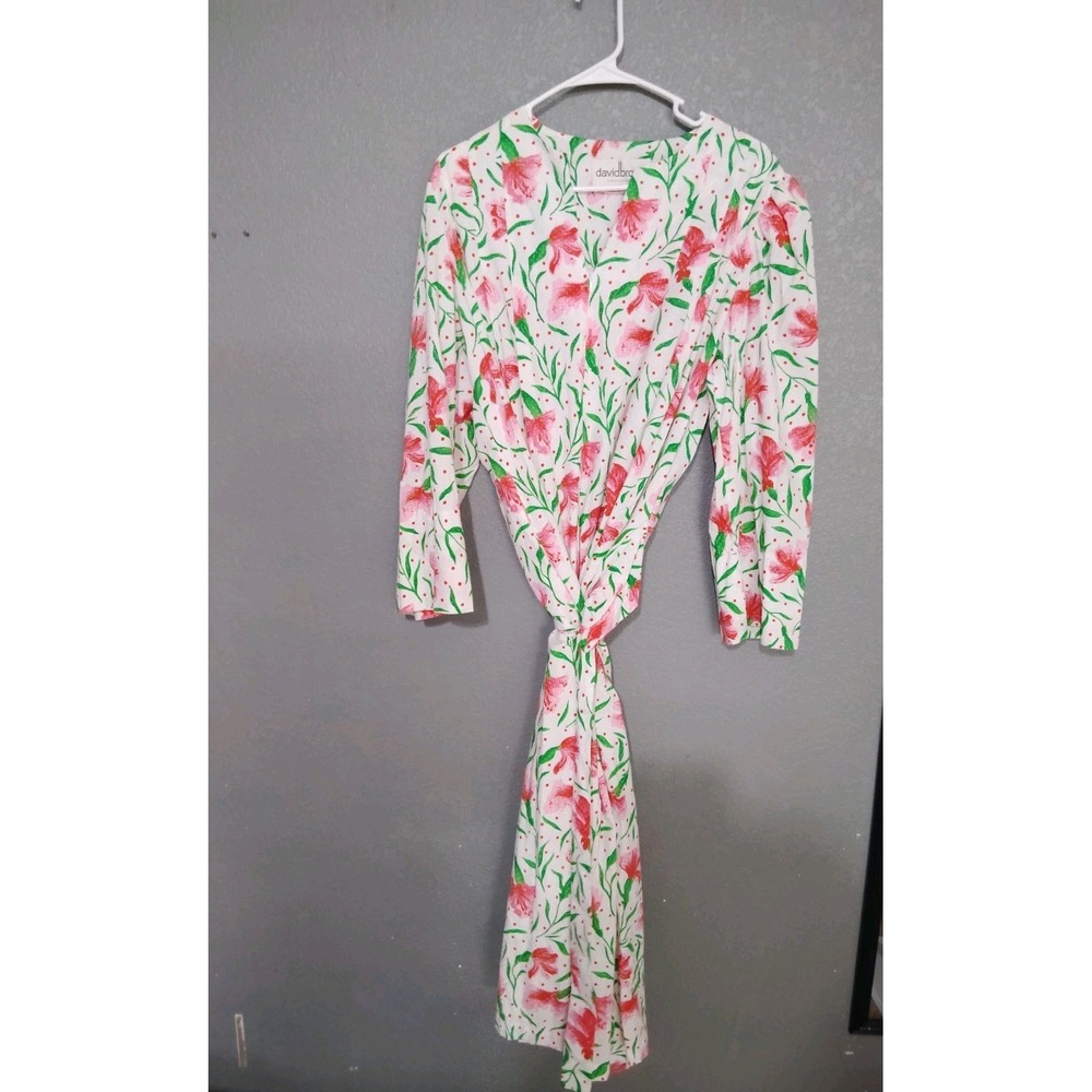 VTG 80s David Brown Housecoat Dress Women's Medium USA Made Tulips Rare